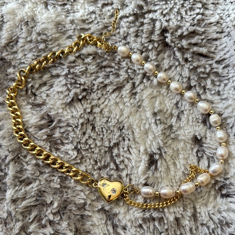 Gold and Pearl Heart Necklace